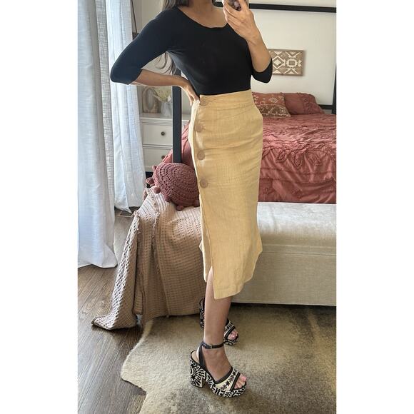 Vintage Gene Ewing Size 38 US 6 100% Linen Oversized Buttons Midi Skirt - Picture 2 of 9